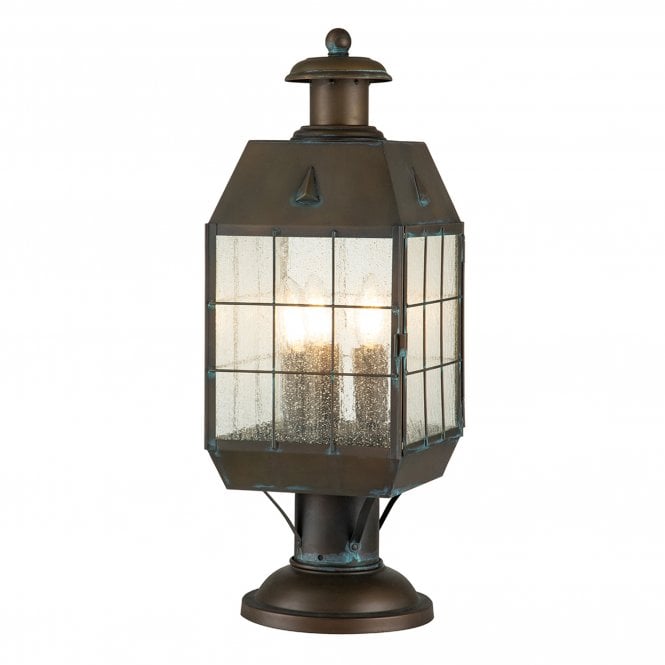 Nantucket 3 Light Large Pedestal Lantern  Antique Brass
