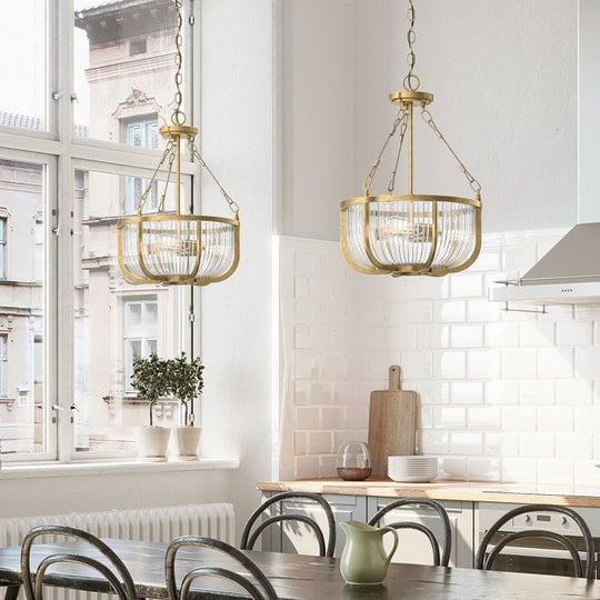 Roux 3 Light Pendant/ Semi-Flush Natural Brass