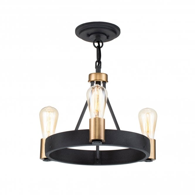Silas  3 Light Pendant/ Semi-Flush Aged Zinc & Heritage Brass