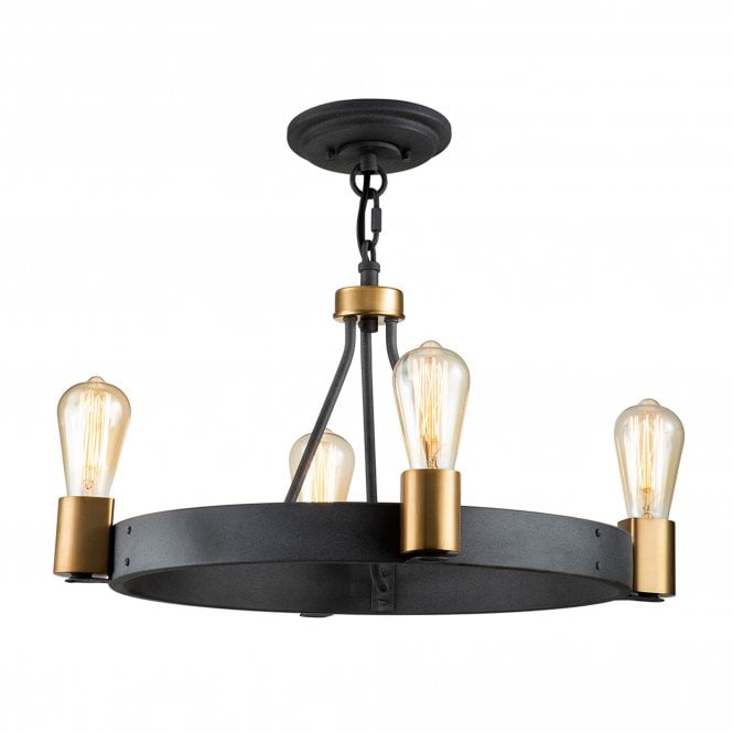 Silas  4 Light Pendant/ Semi-Flush Aged Zinc & Heritage Brass