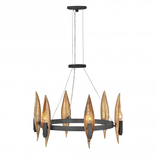 Willow 6 Light Chandelier   Carbon Black with Deluxe Gold