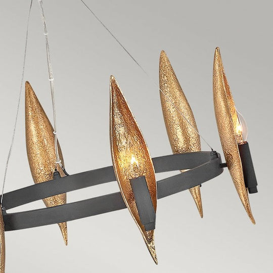 Willow 6 Light Chandelier   Carbon Black with Deluxe Gold