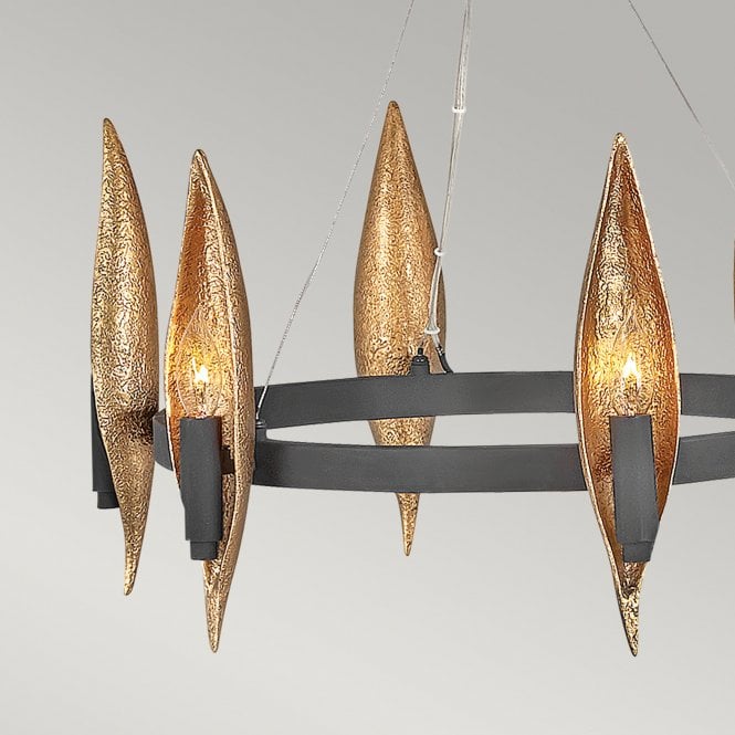Willow 6 Light Chandelier   Carbon Black with Deluxe Gold