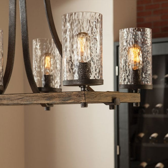 Angelo 8 Light Isle Chandelier In Distressed Weathered Oak / Slate Grey Metal