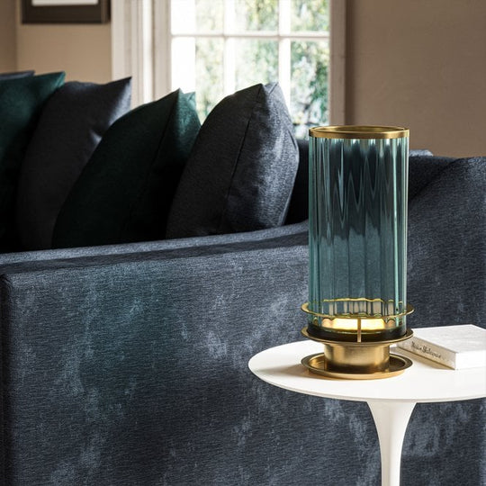 Arno Table Lamp With Green Glass And Aged Brass Metal Work