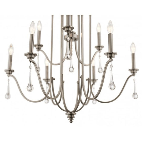 Karlee 9 Light Chandelier Classic Pewter with antique-style droplets