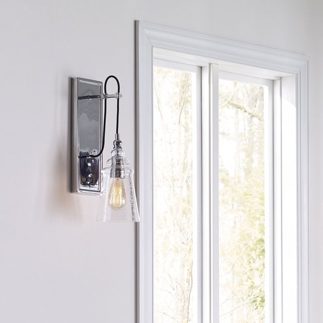 Loras Single Wall Light Polished Chrome Clear Seeded Glass